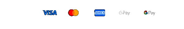 Visa, Mastercard, Amex, Apple Pay, Google Pay